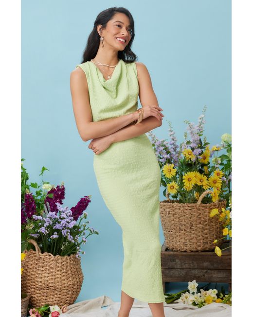 Quiz Blue Lime Textured Cowl Neck Midaxi Dress