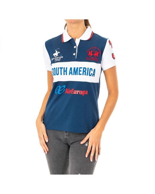 La Martina Blue Womenss Short-Sleeved Polo Shirt With Lapel Collar 2Wp165