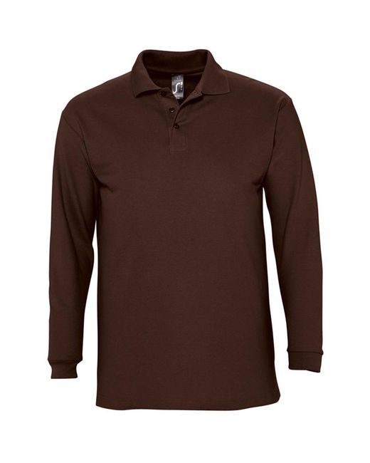 Sol's Brown Winter Ii Long Sleeve Pique Cotton Polo Shirt for men