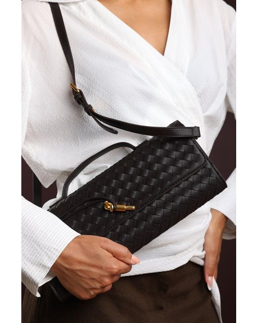 Where's That From Black Wheres 'Petal' Envelope Style Woven Clutch Bag