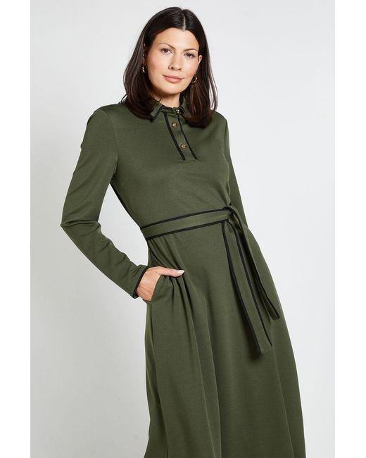 Wallis Green Ponte Collar Contrast Midi Dress