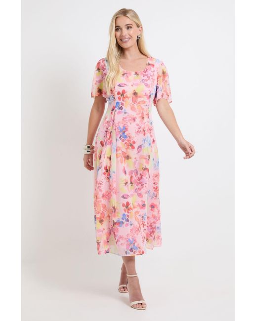 Wallis Pink Petite Floral Print Chiffon Midi Dress