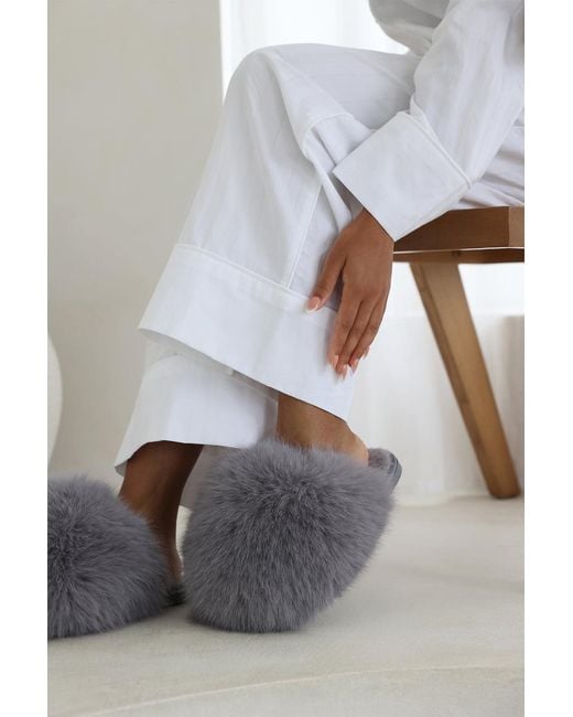 Where's That From Gray Wheres 'Keira' Ultimate Fluffy Faux Fur Mule Slippers