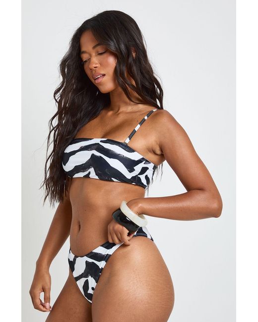 Boohoo Multicolor Zebra Print Essentials Detachable Strap Bandeau Bikini Top