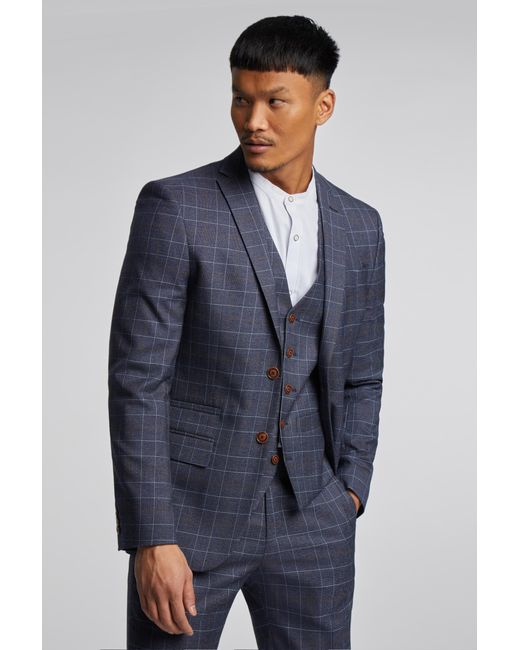 Antique Rogue Blue Dark Tan Overcheck Jacket for men