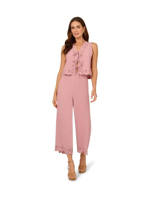 Adrianna Papell Pink Airflow Tie Front Cutout Vest W/ Matching Pull On Trouser Set