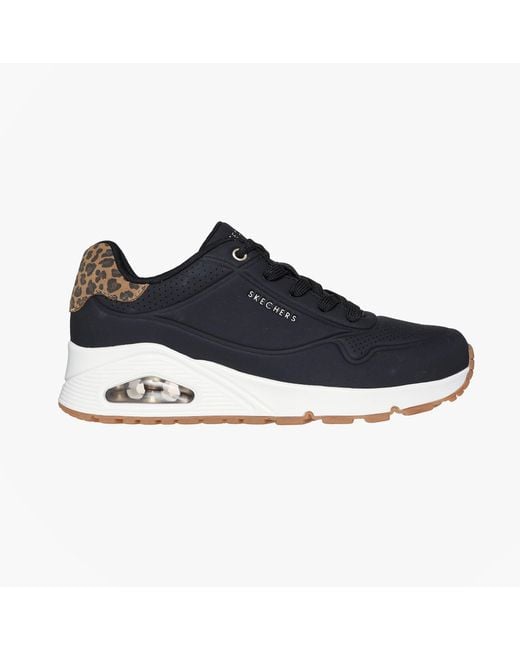 Skechers Blue 177093/Bkld Uno-Jungle Nite Trainers Durabuck/Leopard Printed Leather