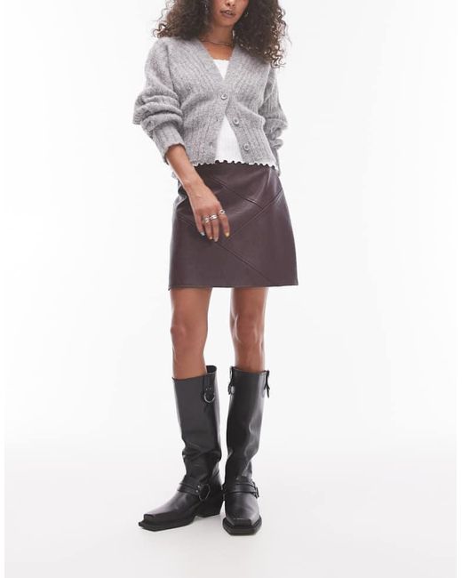 TOPSHOP White Faux Leather Panelled Seam Pelmet Skirt