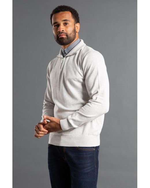 Kensington Eastside Gray Mock Checked Shirt 1/4 Zip Jumper for men
