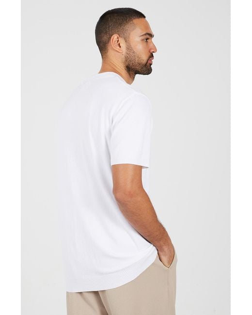 Brave Soul White Jacquard Knit Short Sleeve Polo Shirt for men