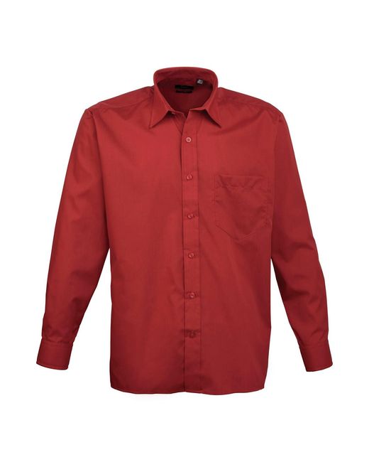 PREMIER Red Poplin Long-Sleeved Shirt for men