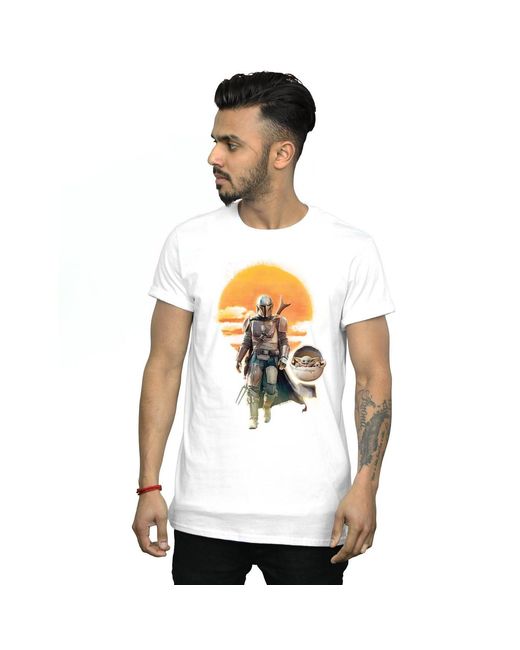Star Wars White The Mandalorian Sunset Poster T-Shirt Cotton for men