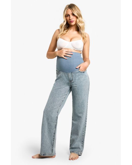 Boohoo Blue Maternity Over The Bump Boyfriend Jeans