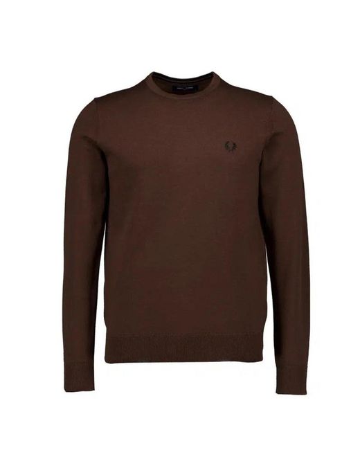 Fred Perry Brown Burnt Tobacco Classic Crewneck Jumper for men
