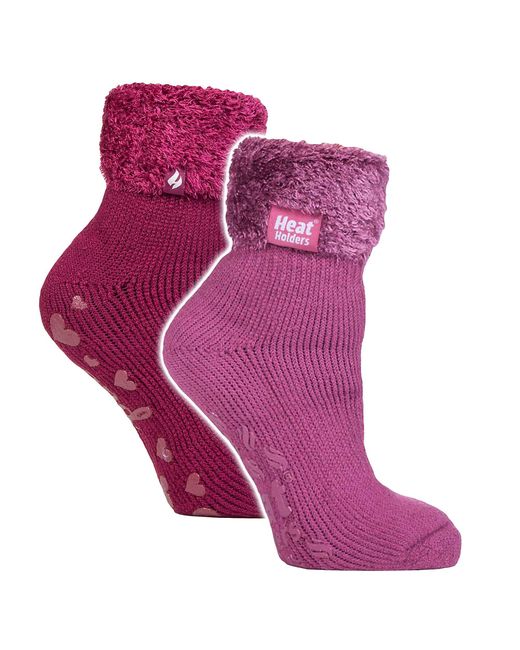 Heat Holders Purple 2 Pack Ladies Soft Lounge Socks With Grips