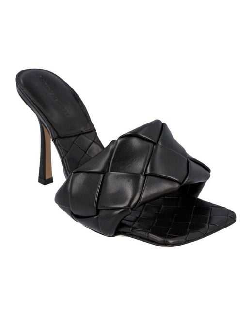 Bottega Veneta Black Intrecciato Leather Mule Heels