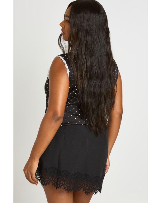 Boohoo Black Plus Lace Trim Skort