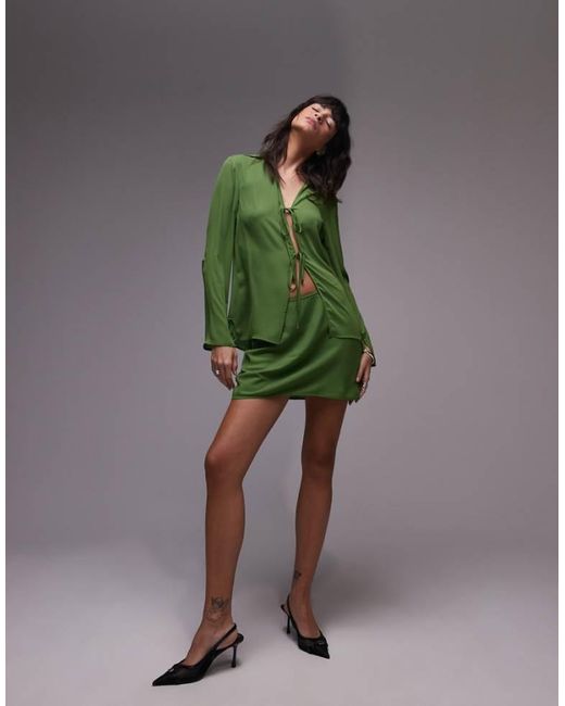 TOPSHOP Green Bias Cut Crepe Mini Skirt