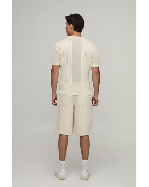 BoohooMAN Natural Boxy Fit Cotton Blend Knitted Polo for men