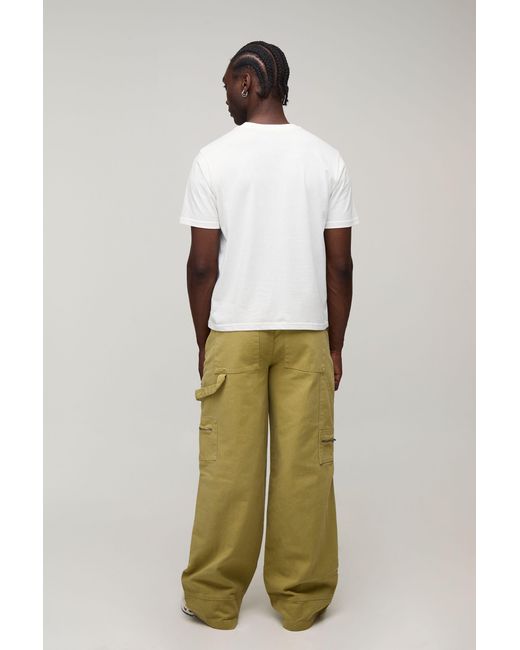 BoohooMAN Green Tall Baggy Fit Twill Multi Pocket Carpenter Trousers for men
