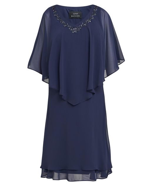 Gina Bacconi Blue Diana V Neck Embellished Dress