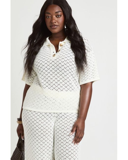 Boohoo White Plus Knitted V Neck Beach Top