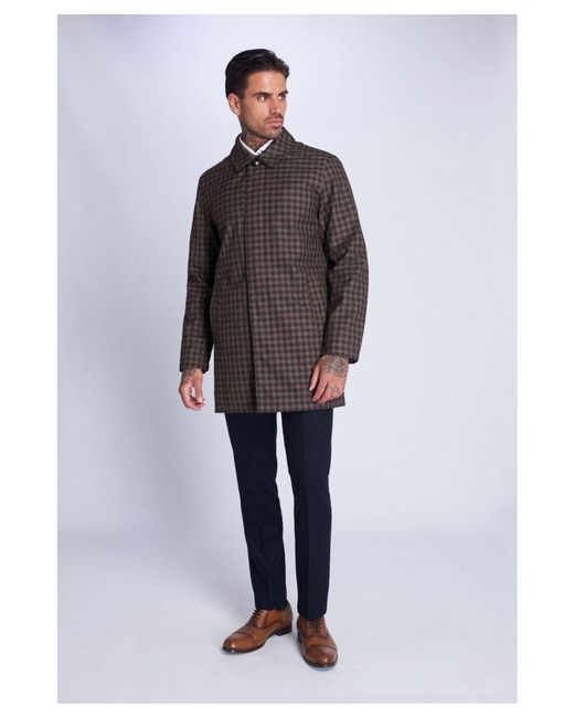 Harry Brown London Blue Harry London Dark Check Single Breasted Trench Coat for men