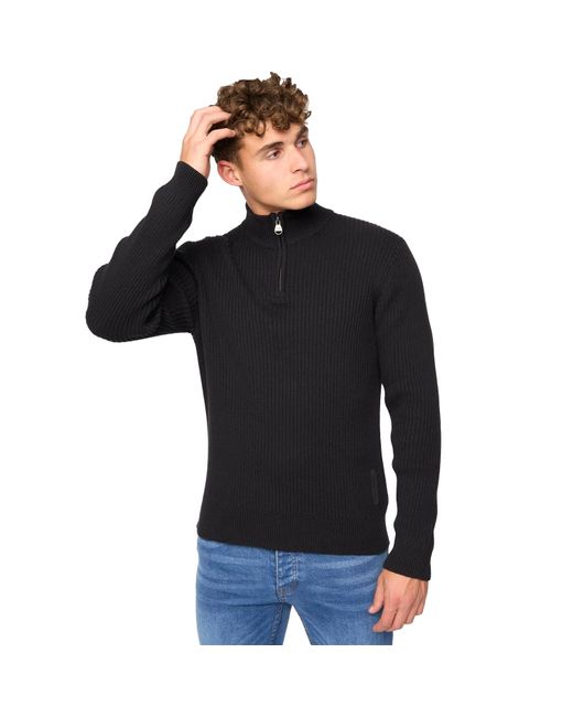 Crosshatch Black Havaline Knitted Quarter Zip Pullover Cotton for men