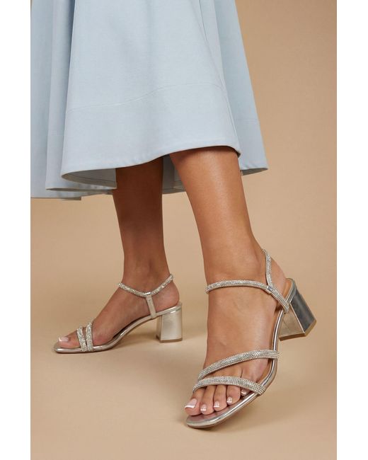 Oasis Brown Solina Faux Metallic Leather Diamante Strap Medium Block Heel Sandals