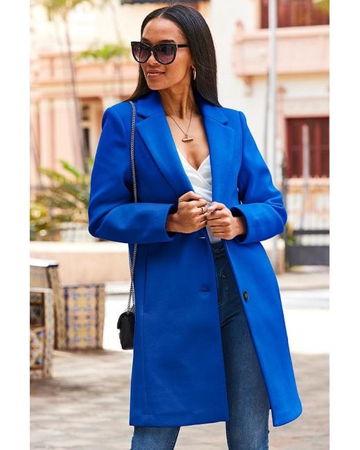 Sosandar Blue Cobalt Single Breasted Coat