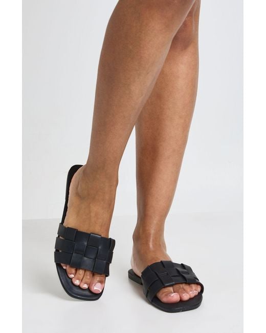 Boohoo White Woven Square Toe Sliders