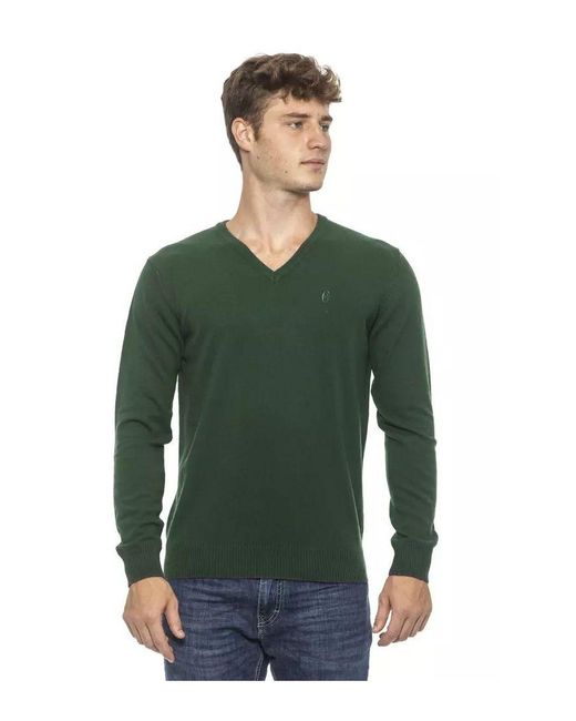 Conte Of Florence Green Classic V-neck Wool Sweater for men