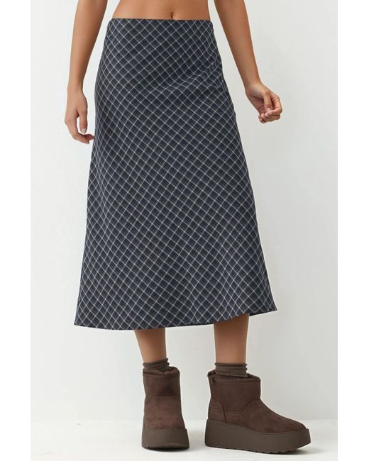 Hiccup Blue Midi A-Form Fit Plaid Skirt With Zipper