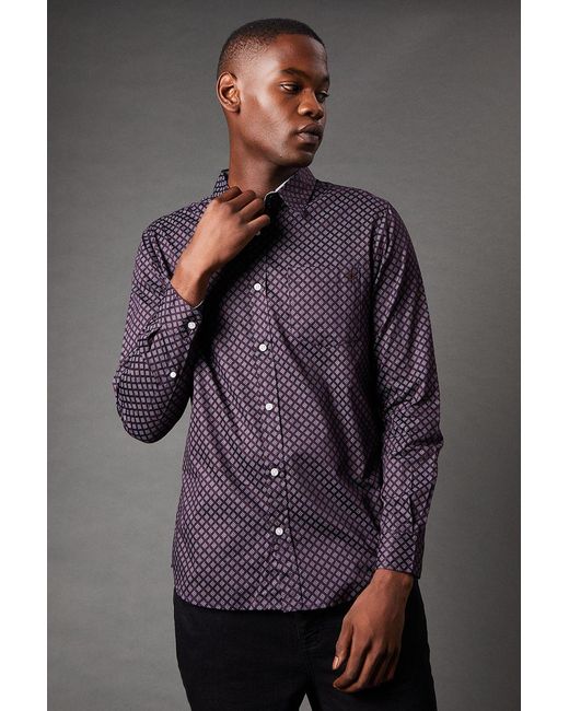 MAINE Gray Foulard Print Long Sleeve Shirt for men