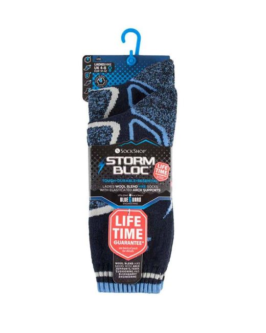 Storm Bloc Blue 2 Pairs Ladies Cushioned Wool Blend Hiking Socks With Arch Support