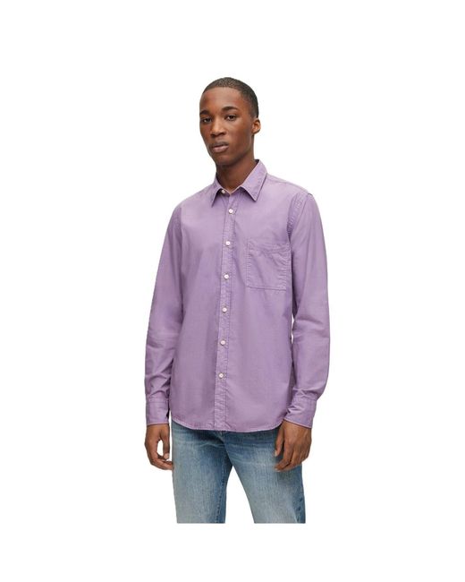 Boss Purple Collared Neck Point Collar Long Sleeve Shirt for men