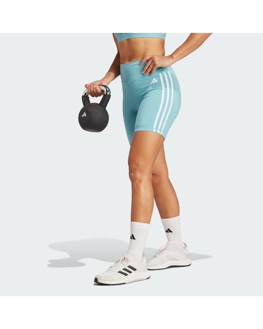 Adidas Originals Blue Training Essentials 3-Stripes High-Waisted Short Leggings