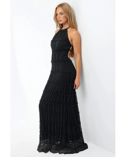 Hiccup Blue Halter Neck Textured Maxi Dress