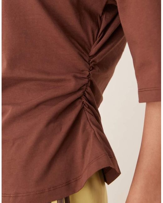 ASOS Brown Cinched Tee With Shoulder Pads