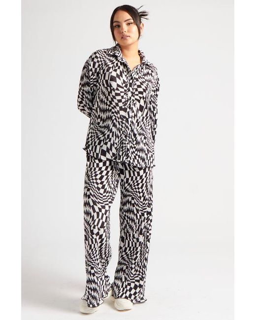Urban Bliss Black Pattern Geometric Plisse Trouser