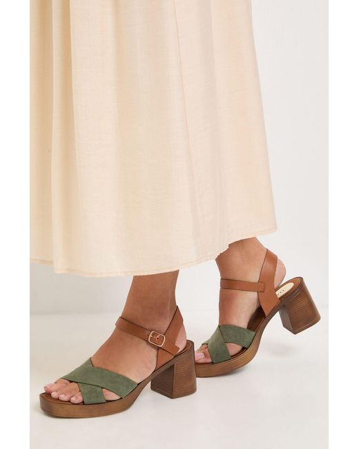 Oasis Natural Bethany Faux Suede Cross Over Stacked Heeled Sandals