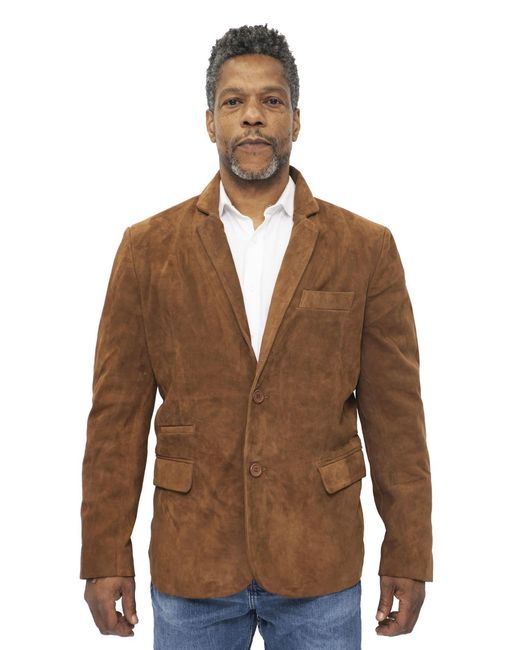 Infinity Leather Brown Slim Goat Suede Italian Blazer Jacket-Alexandria for men