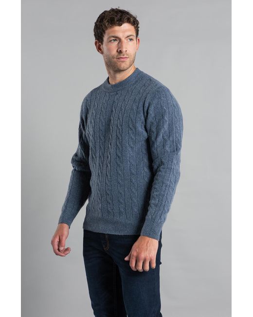 Kensington Eastside Blue Rope Cable Knit Crew Neck Jumper for men