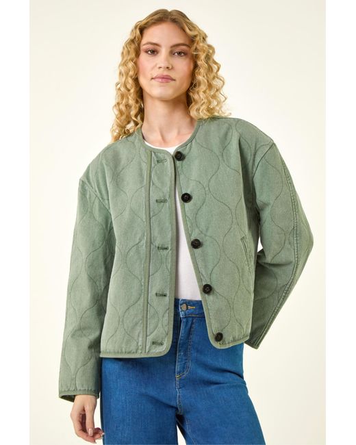 Roman Green Cotton Twill Quilted Jacket
