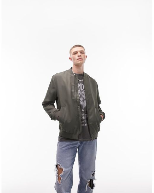 Topman Green Lightweight Bomber for men