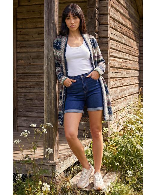 Roman Blue Petite Aztec Longline Cardigan
