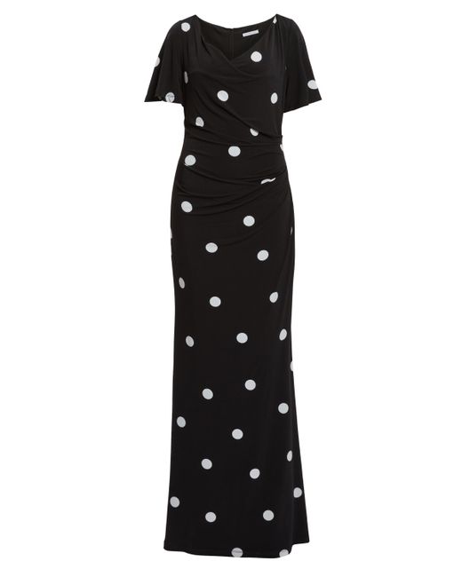 Gina Bacconi Black Spaced Spot Jersey Maxi Dress With Tucks