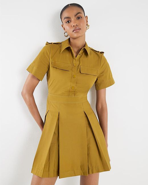 River Island Yellow Mini Dress Utility Collared Cotton