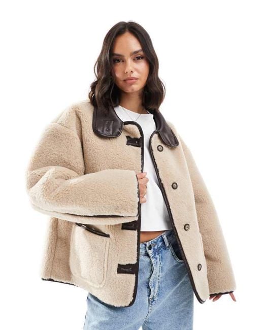 Miss Selfridge Natural Faux Fur Contrast Jacket