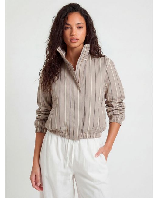 Boohoo Green Funnel Neck Stripe Elasticated Waist Jacket